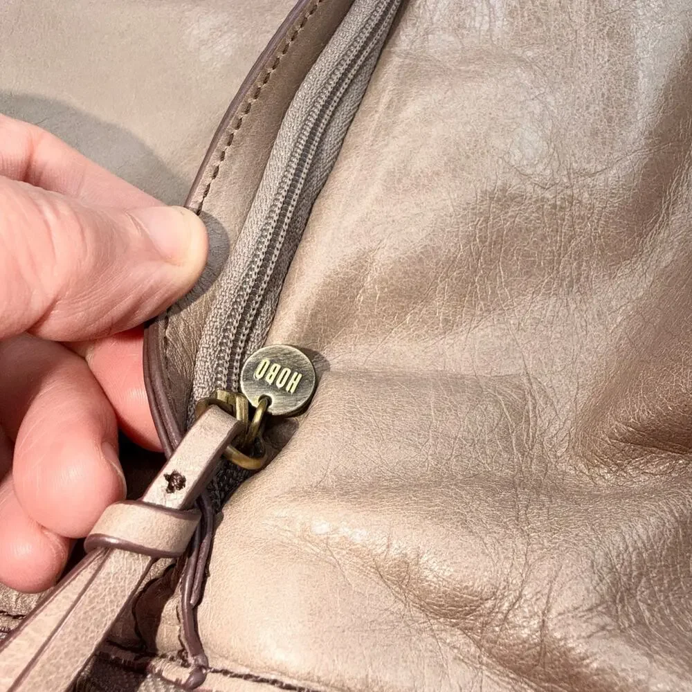 HOBO International Marley Leather Hobo Shoulder Bag Taupe Adjustable Strap
